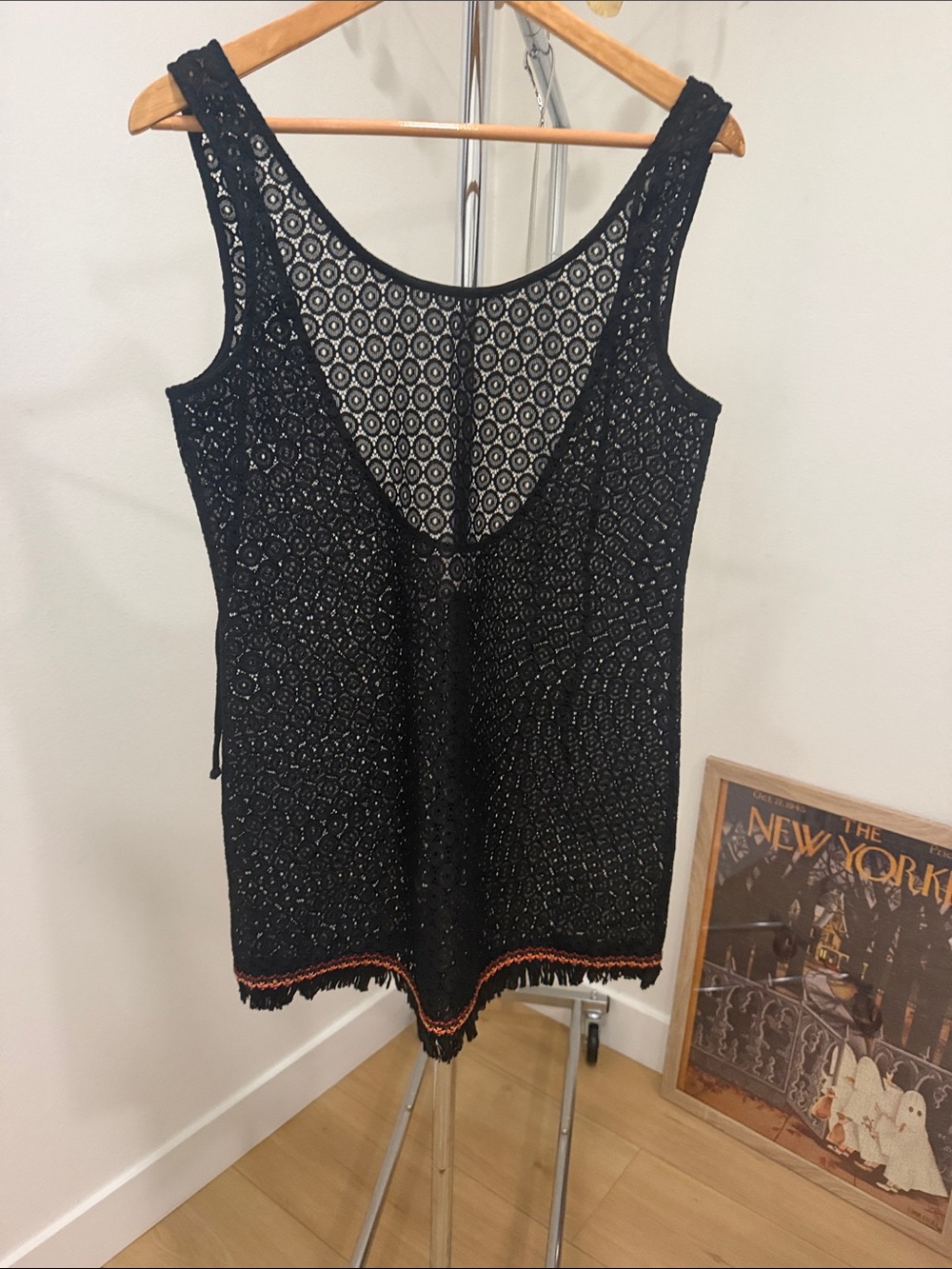 Xhilaration Black Crochet Swim Cover-Up with Contrast Trim